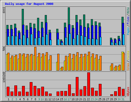 Daily usage for August 2008